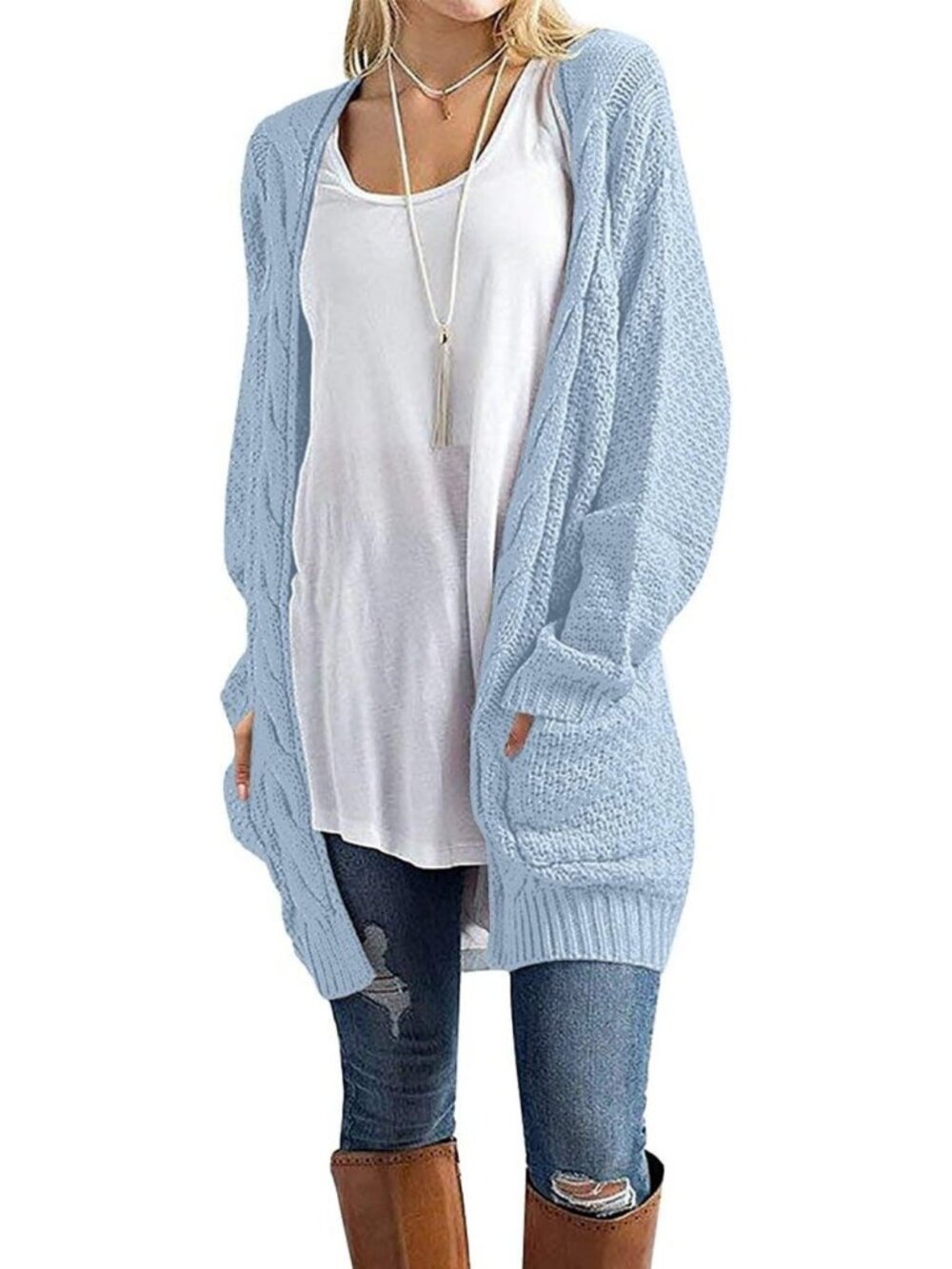 Cozy Long Sleeve Cardigan Sweater with Pockets for Fall & Winter Fashion